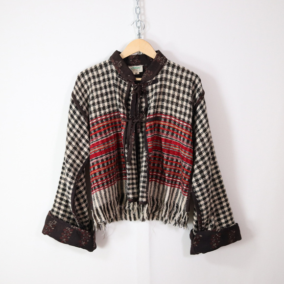 ❌SOLD❌vintage ethnic plaid woven wool jacket S/M - Picture 5 of 8